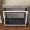 23.6"L X 20"W X 26"H Dog Crate Furniture with Cushion, Wooden Dog Crate Table, Double-Doors Dog Furniture, Dog Kennel Indoor for Small Dog, Dog House