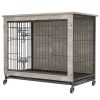 23.6"L X 20"W X 26"H Dog Crate Furniture with Cushion, Wooden Dog Crate Table, Double-Doors Dog Furniture, Dog Kennel Indoor for Small Dog, Dog House